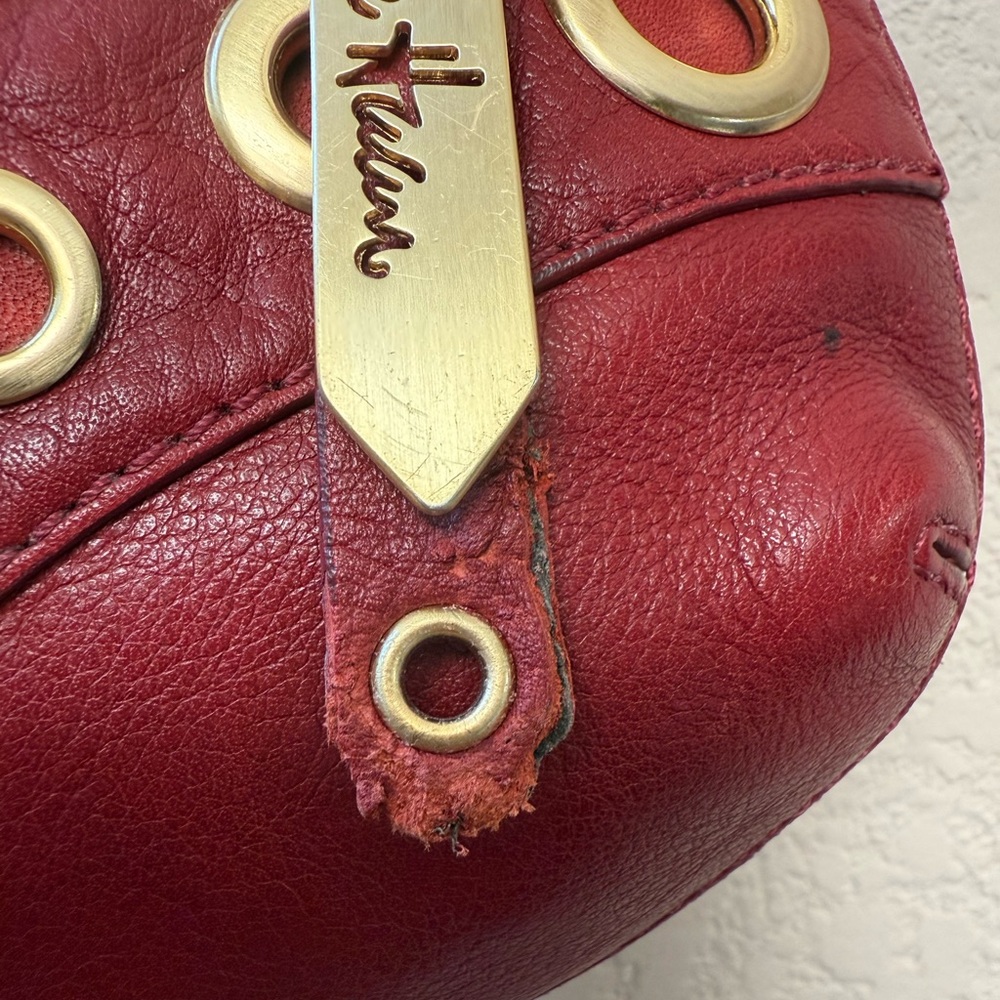 Cole Haan Womens Handbag Red Leather Metal Hardware Saddlebag Crossbody - Picture 5 of 11